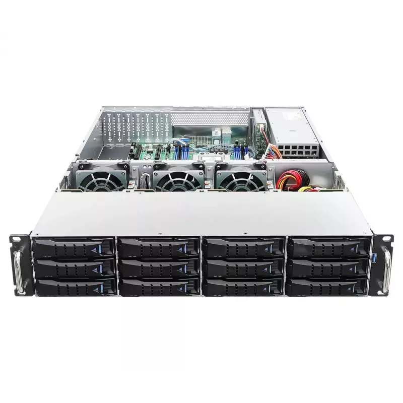Serwer barebone ASRock 2U12L2S-SIENA (2U) — AMD SoC, Socket SP6, 12×3,5 cala + 2×2,5 cala wnęki, zasilacz 800W, DDR5 do 96 GB