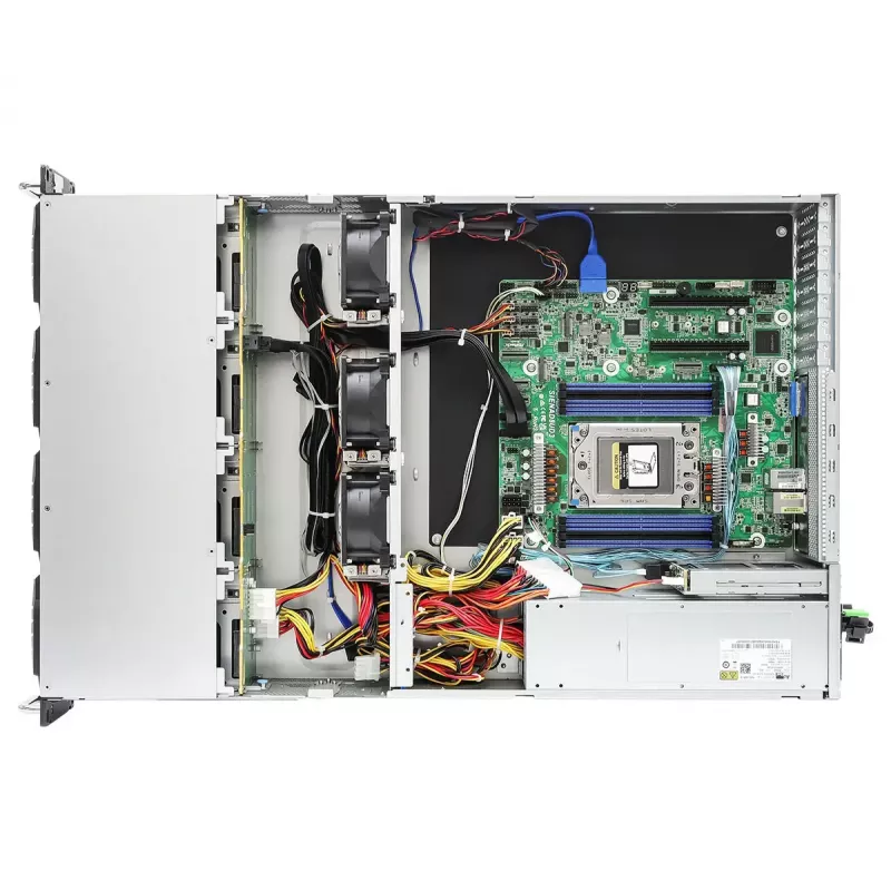 Serwer barebone ASRock 2U12L2S-SIENA (2U) — AMD SoC, Socket SP6, 12×3,5 cala + 2×2,5 cala wnęki, zasilacz 800W, DDR5 do 96 GB