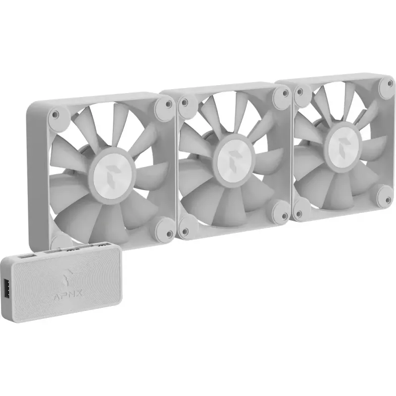 APNX 120 mm zestaw 3 wentylatorów obudowy — APNX FP1-120 biały, trzy 120mm wentylatory chłodzące