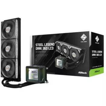 Chłodzenie procesora ASROCK Steel Legend Dark 360 LCD — 360mm AIO chłodzenie cieczą z wyświetlaczem LCD