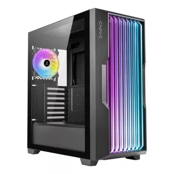 Obudowa PC AZZA Guardian Glass Midi Tower — Czarna, ATX/Micro‑ATX/ITX/EATX, obsługa 3.5 cala×2 / 2.5 cala×4, wentylatory przednie 120/140 mm