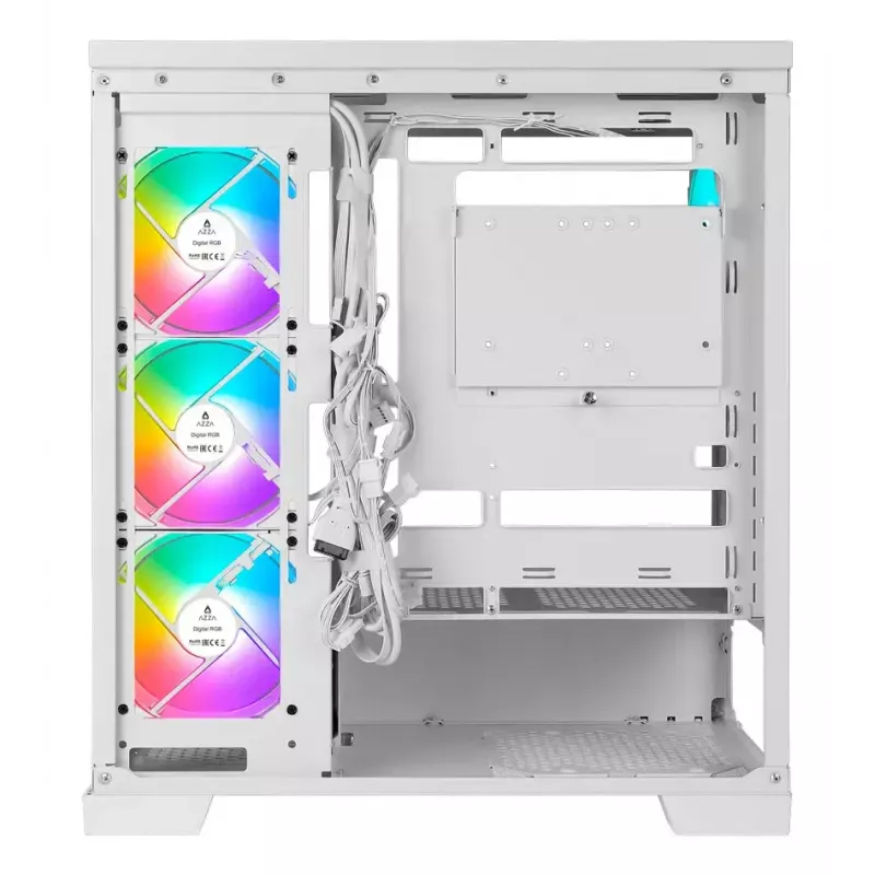 PC Midi Tower AZZA Cove (CSAZ-570W) — Czarny, ATX/Micro-ITX/ITX, 3x120mm wentylatory boczne, 1x120mm wentylator tylny, obsługa dysków 2,5 cala i 3,5 cala