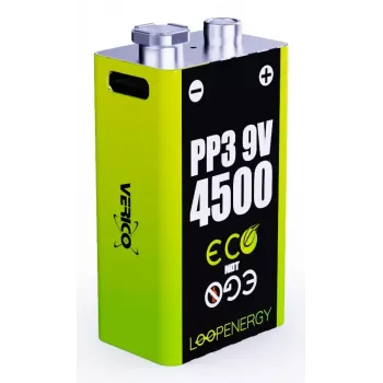 Akumulator 9V VERICO LoopEnergy PP3 4500 — Li‑Ion, 2 szt., 500 mAh, ładowanie USB‑C