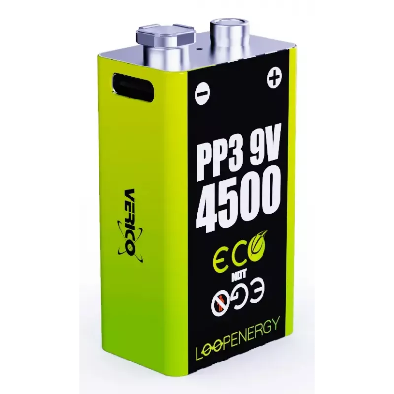 Akumulator 9V VERICO LoopEnergy PP3 4500 — Li‑Ion, 2 szt., 500 mAh, ładowanie USB‑C