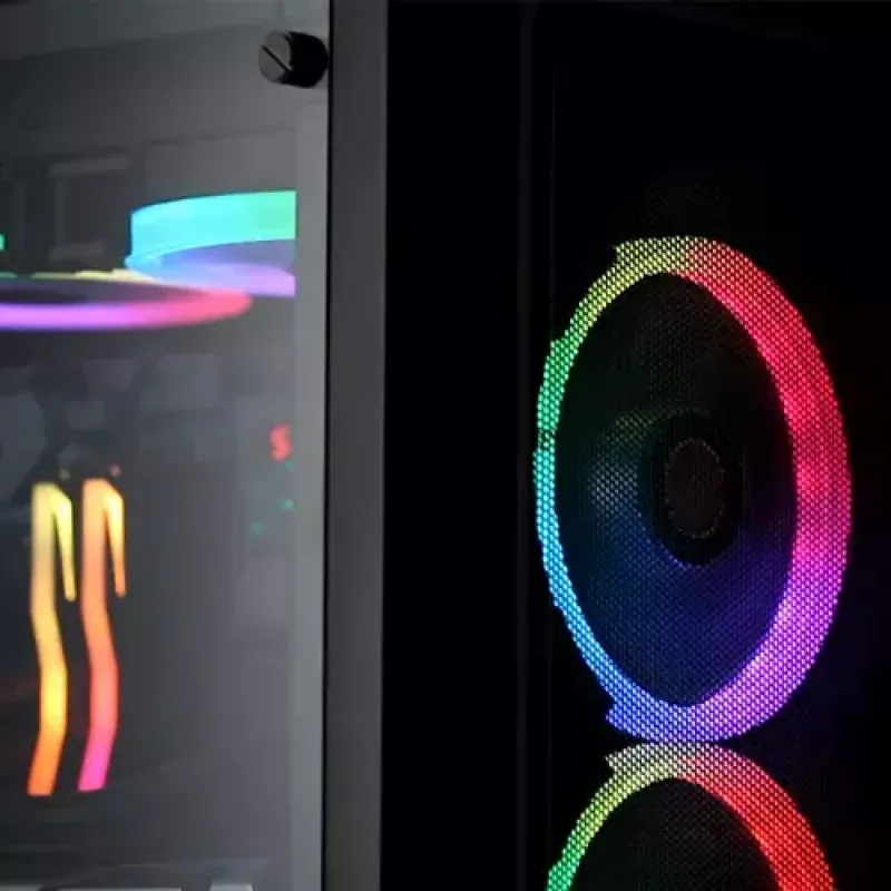 Obudowa PC Midi Tower RAIJINTEK Ponos MS — Czarna, obsługuje wentylatory przednie 120/140 mm, 1x 120 mm tył, HDD 3.5 cala, SSD 2.5 cala, 210×442×485 mm