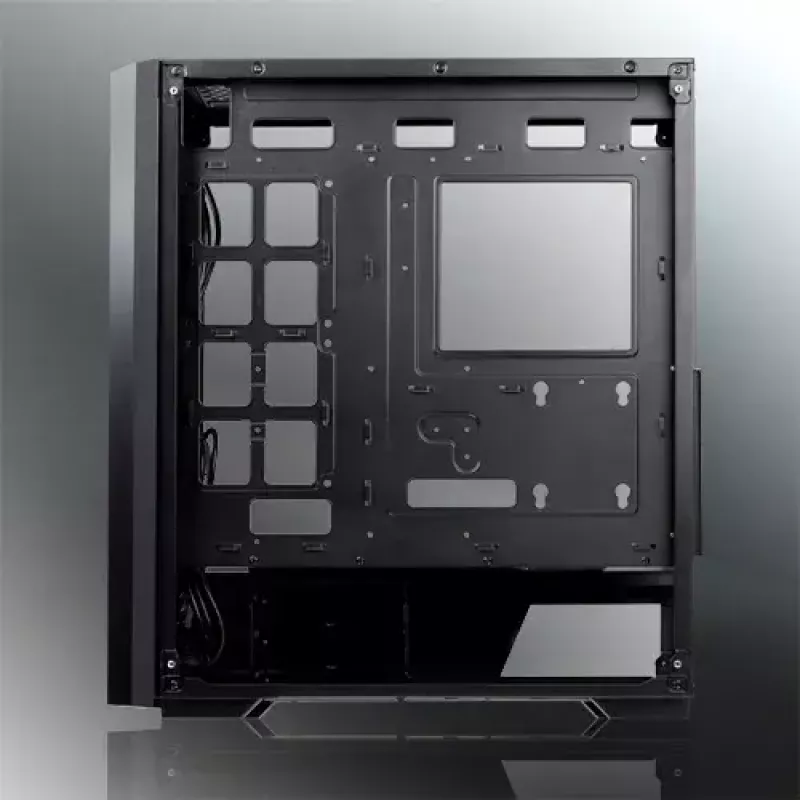 Obudowa PC Midi Tower RAIJINTEK Ponos MS — Czarna, obsługuje wentylatory przednie 120/140 mm, 1x 120 mm tył, HDD 3.5 cala, SSD 2.5 cala, 210×442×485 mm
