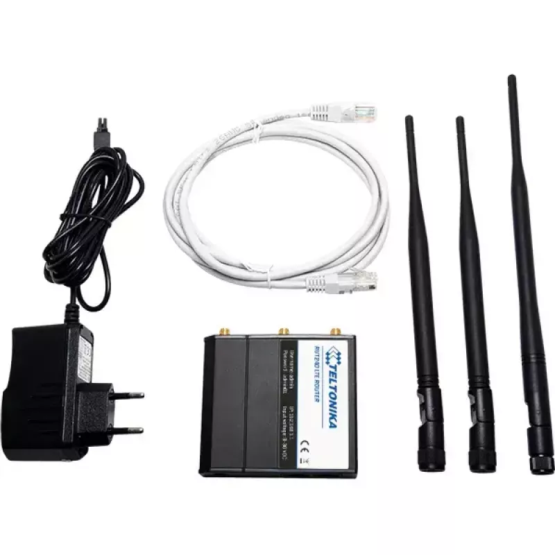 Router sieci komórkowej Teltonika RUT240 — 4G LTE, 3 zewnętrzne anteny, 2 porty Fast Ethernet, Wi‑Fi 4 (802.11n) 150 Mbps