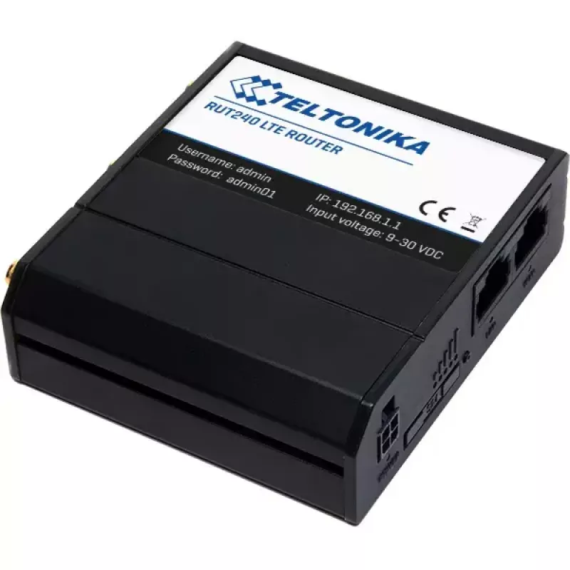 Router sieci komórkowej Teltonika RUT240 — 4G LTE, 3 zewnętrzne anteny, 2 porty Fast Ethernet, Wi‑Fi 4 (802.11n) 150 Mbps