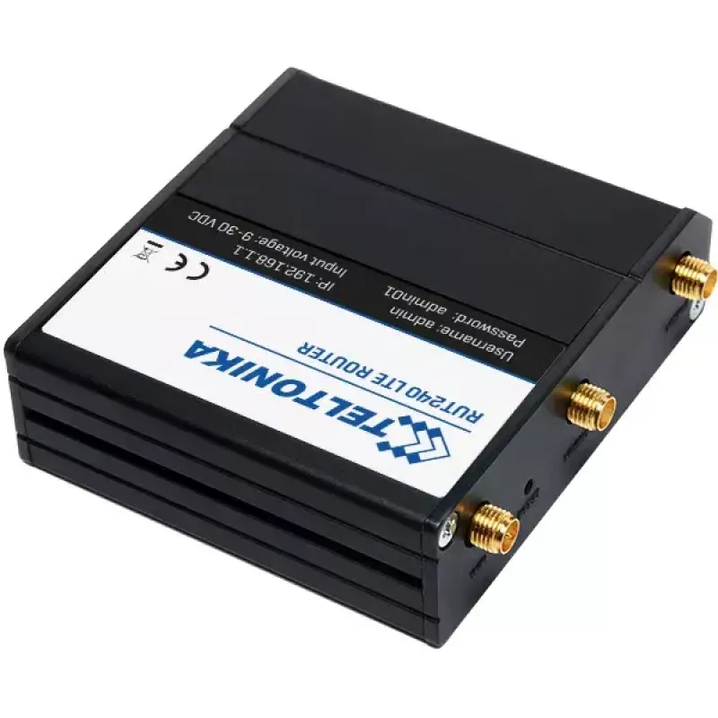 Router sieci komórkowej Teltonika RUT240 — 4G LTE, 3 zewnętrzne anteny, 2 porty Fast Ethernet, Wi‑Fi 4 (802.11n) 150 Mbps