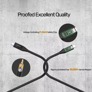 Kabel USB C USB4 Gen 2x2 Unitek C14100BK-0.8M — 0,8 m, USB-C na USB-C, 40 Gbit/s, czarny