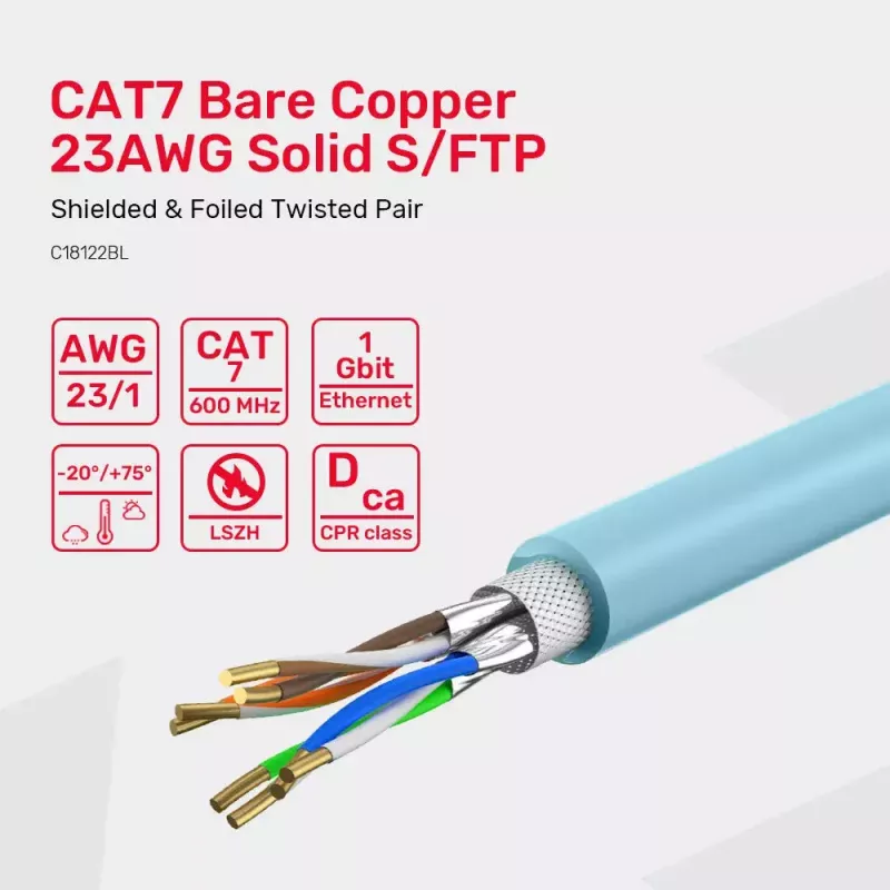 Kabel sieciowy UNITEK C18122BL RJ45 Cat7 305 m niebieski