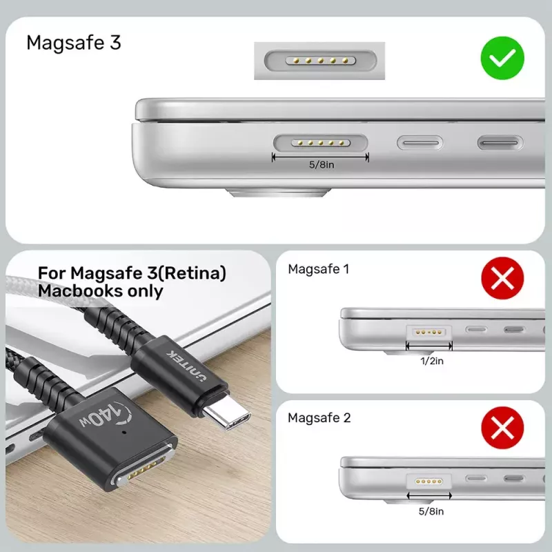 Kabel zasilający UNITEK C14121BK-1M Czarny MagSafe 3 USB C 1m 28V 5A