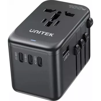 Podróżna ładowarka Unitek P1123ABK01 — Unitek PD 100W, wieloregionalne wtyczki EU/US/UK/AUS