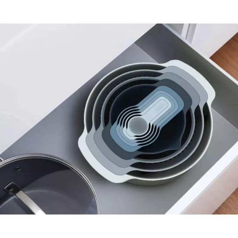 Zestaw Joseph Joseph Nest Stackable niebiesko-szary miska 4,5 l sitko 1,65 l
