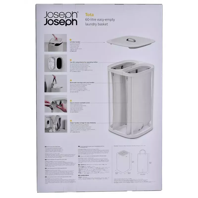 Kosz na pranie Joseph Joseph Tota 60L Ecru – pojemność 60 litrów, wentylowany wysoki kosz