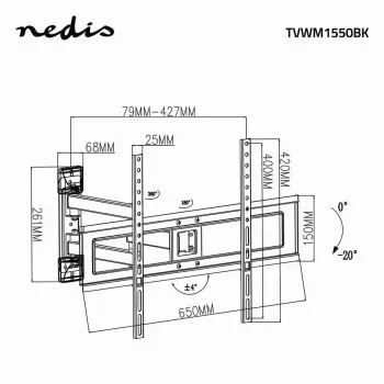 Uchwyt do TV stojak Nedis TVWM1550BK do ekranów 94–177,8 cm (37 cali–70 cali), maks. VESA 600x400, maks. obciążenie 25 kg, czarny