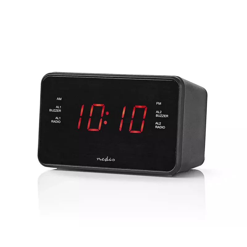 Cyfrowy budzik Nedis CLAR002BK — wyświetlacz LED, AC 220–240V, 130×80×70 mm, czarny