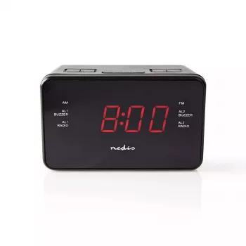 Cyfrowy budzik Nedis CLAR002BK — wyświetlacz LED, AC 220–240V, 130×80×70 mm, czarny