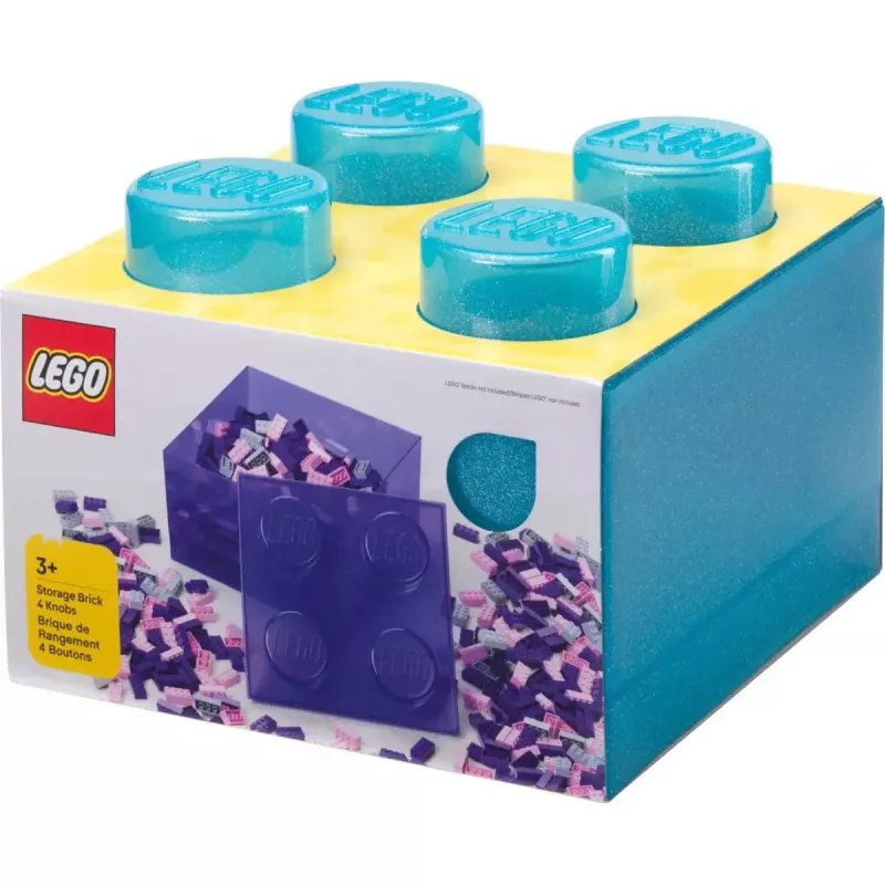 Storage Brick 4 Top Lid Glitter by room copenhagen — jasnoniebieski/przezroczysty pojemnik do przechowywania w stylu LEGO