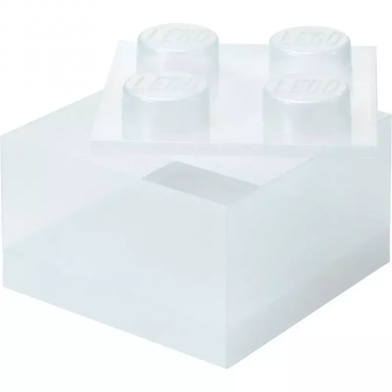 Storage Brick 4 Top Lid Glitter (przezroczysty) od room copenhagen — Pojemnik do przechowywania kompatybilny z LEGO, 4 wypustki, przezroczysty brokat
