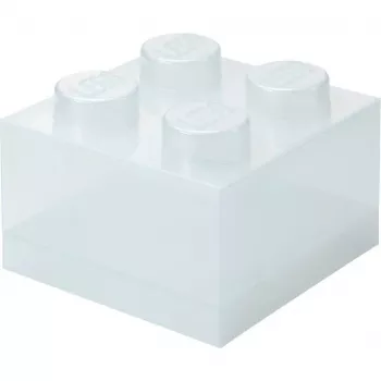 Storage Brick 4 Top Lid Glitter (przezroczysty) od room copenhagen — Pojemnik do przechowywania kompatybilny z LEGO, 4 wypustki, przezroczysty brokat