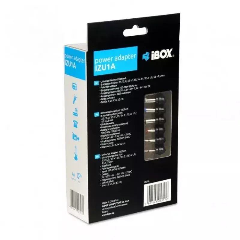 Zasilacz IBOX IZU1A do użytku wewnętrznego 100–240V czarny, 75×35×43 mm