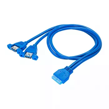 Kabel adapter wewnętrzny USB 3.0 Akyga AK-CA-62, złącze 19-pin na 2 x gniazdo USB-A, 0,65 m