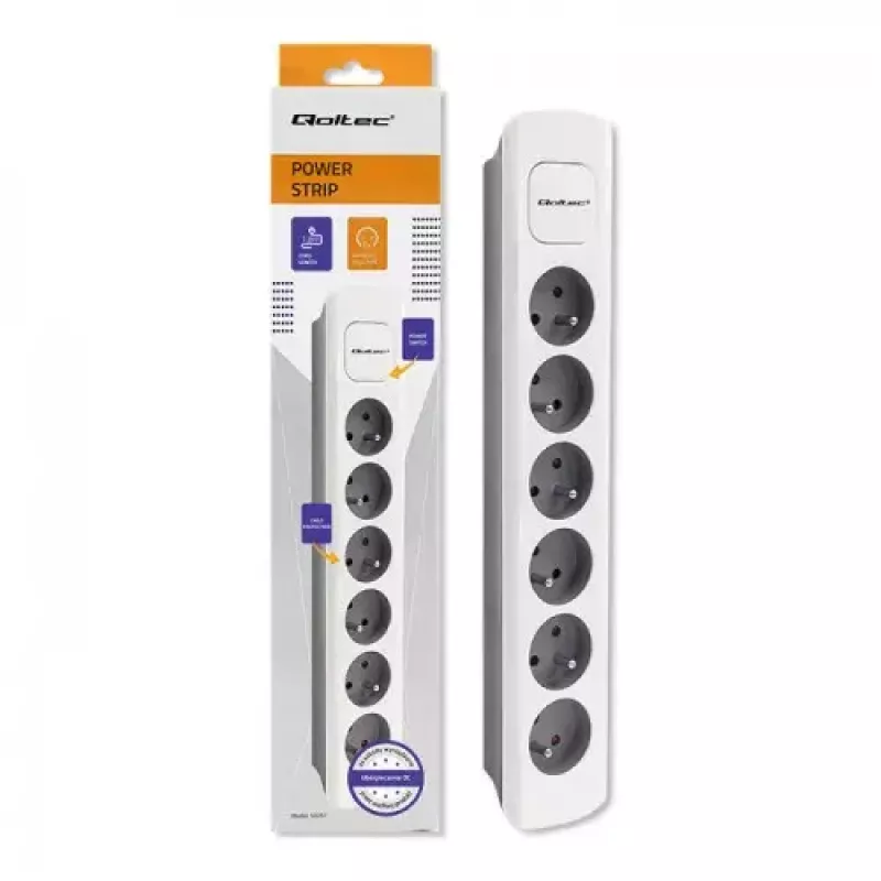 Przedłużacz Qoltec 50297 1.8m 6 gniazd AC Wewnętrzny Szary Biały