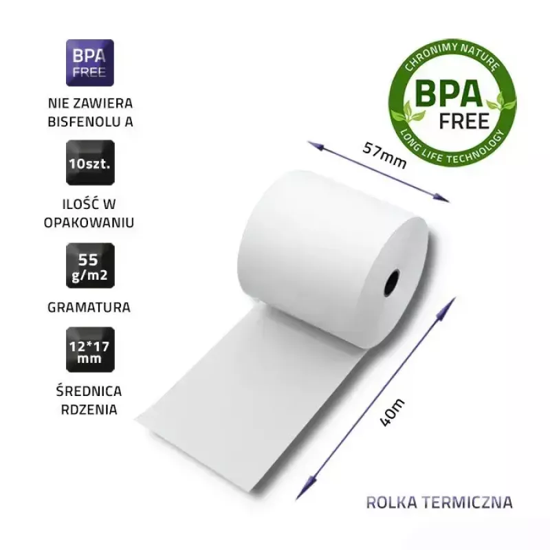Rolka termiczna QOLTEC 57 x 40 mm 55 g/m² bez BPA — QOLTEC 51897