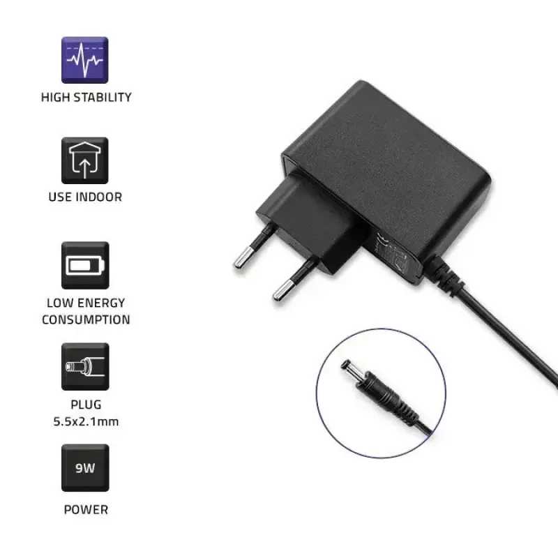 Zasilacz QOLTEC 52412 — 9W (9V 1A) zewnętrzny adapter do urządzeń przenośnych