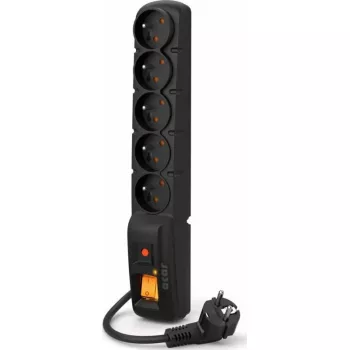 Listwa przeciwprzepięciowa Acar F5 — 5 gniazd, kabel 1 m, czarna