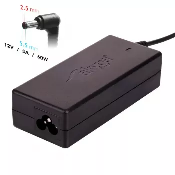 Ładowarka do laptopa Akyga AK-ND-85, zasilacz sieciowy do użytku wewnętrznego, wejście 100–250 V, wyjście 12 V 5 A, kabel 1,2 m, czarna