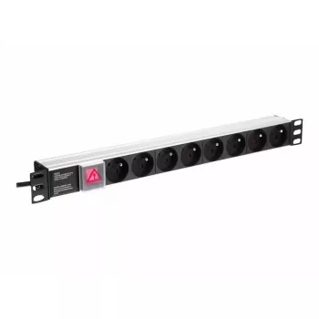 Listwa zasilająca NETRACK 125-19-02, 19 cali 1U, 230V 16A, 8 gniazd, aluminium