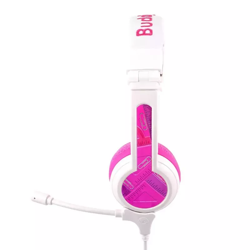 Zestaw słuchawkowy BuddyPhones School+ przewodowy, na głowę, do rozmów i muzyki, 20–20000 Hz, kabel 1,4 m, różowy/biały