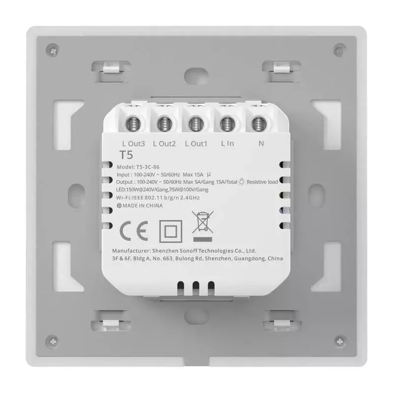 Ścienny inteligentny dotykowy przełącznik Wi-Fi Sonoff T5 4C 4-kanałowy (T5-4C-86)