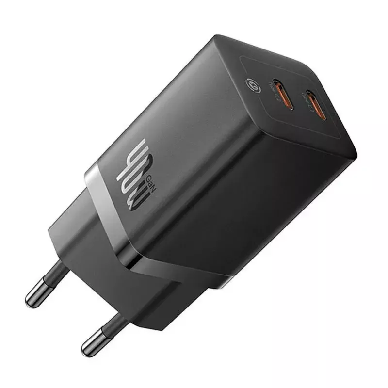 Ładowarka ścienna Baseus GaN5 40W, 2x USB C (czarna)