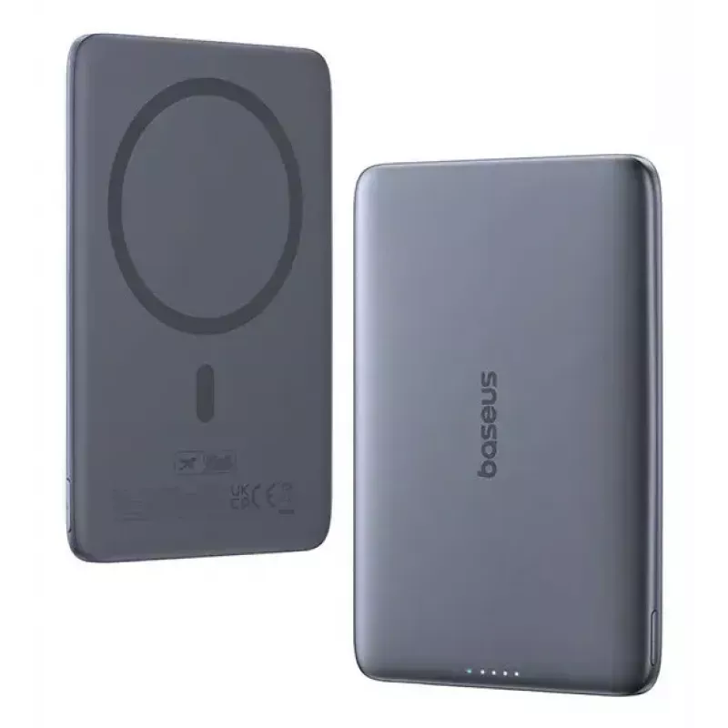 Przenośny powerbank Baseus PicoGo Ultra-cienki 5000 mAh, moc wyjściowa 20 W, ładowanie bezprzewodowe, USB-C, szary