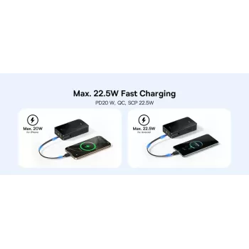 Power bank Baseus EnerFill Bipow2 Pro — 20000 mAh, PD 3.0 i QC 3.0, 22,5 W, 1×USB-A + 1×USB-C, czarny, do 3 urządzeń