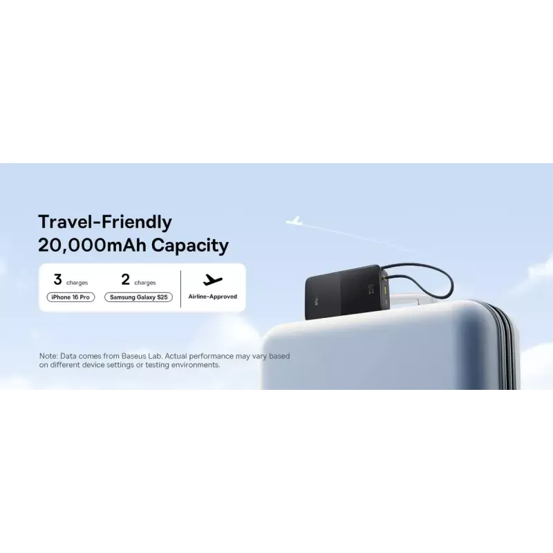 Power bank Baseus EnerFill Bipow2 Pro — 20000 mAh, PD 3.0 i QC 3.0, 22,5 W, 1×USB-A + 1×USB-C, czarny, do 3 urządzeń