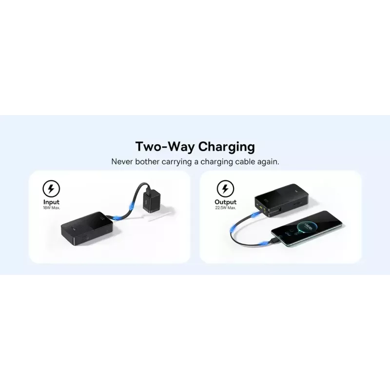 Power bank Baseus EnerFill Bipow2 Pro — 20000 mAh, PD 3.0 i QC 3.0, 22,5 W, 1×USB-A + 1×USB-C, czarny, do 3 urządzeń