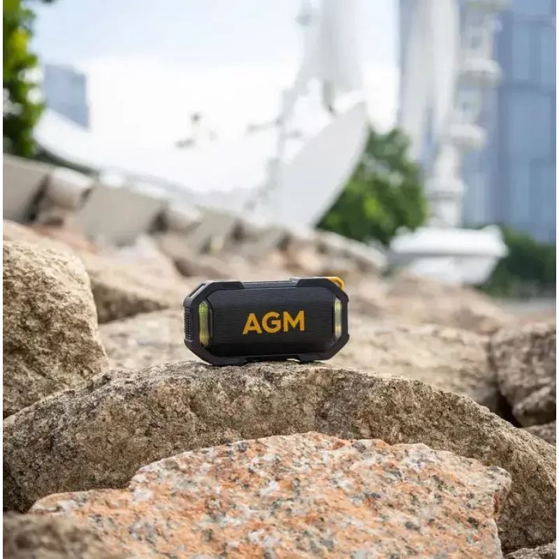 Głośnik imprezowy Beafon AGM Mag Rock — bezprzewodowy 8 W, bateria 1800 mAh, do 10 godz., czarny/pomarańczowy, przyciskowa regulacja głośności