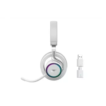 Słuchawki HAVIT Fuxi-H8 — bezprzewodowe i przewodowe, Bluetooth, 20–20000 Hz, zasięg 10 m, 300 g, białe