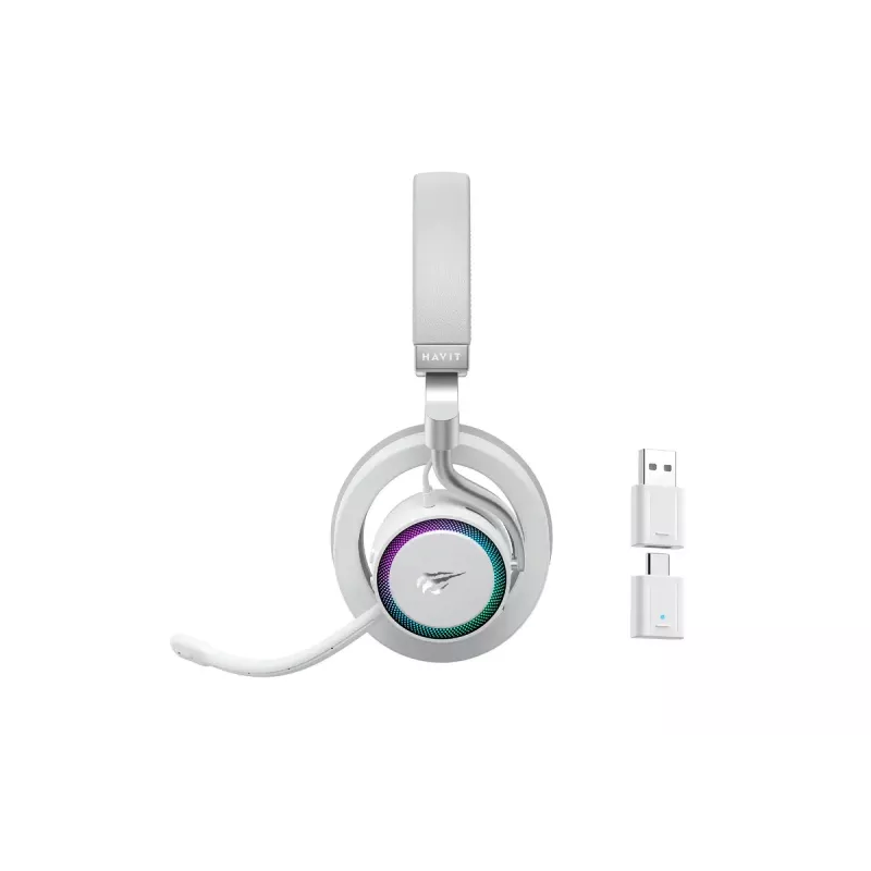 Słuchawki HAVIT Fuxi-H8 — bezprzewodowe i przewodowe, Bluetooth, 20–20000 Hz, zasięg 10 m, 300 g, białe
