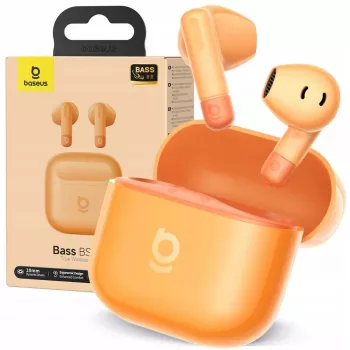 Słuchawki douszne True Wireless Baseus Bass BS2 Lite TWS — pomarańczowe, dźwięk stereo, kompaktowe etui ładujące