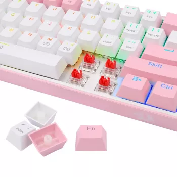 Klawiatura mechaniczna REDRAGON K617-Fizz RGB — przewodowa USB, różowo-biała, kabel 1,5 m