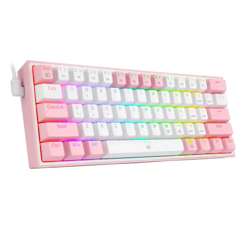 Klawiatura mechaniczna REDRAGON K617-Fizz RGB — przewodowa USB, różowo-biała, kabel 1,5 m