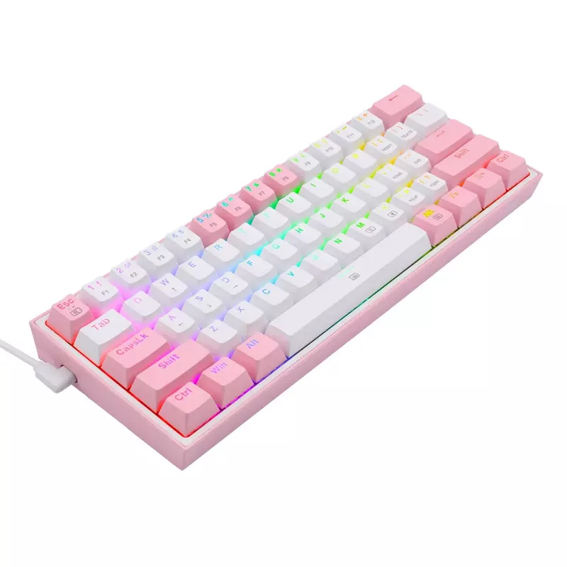 Klawiatura mechaniczna REDRAGON K617-Fizz RGB — przewodowa USB, różowo-biała, kabel 1,5 m