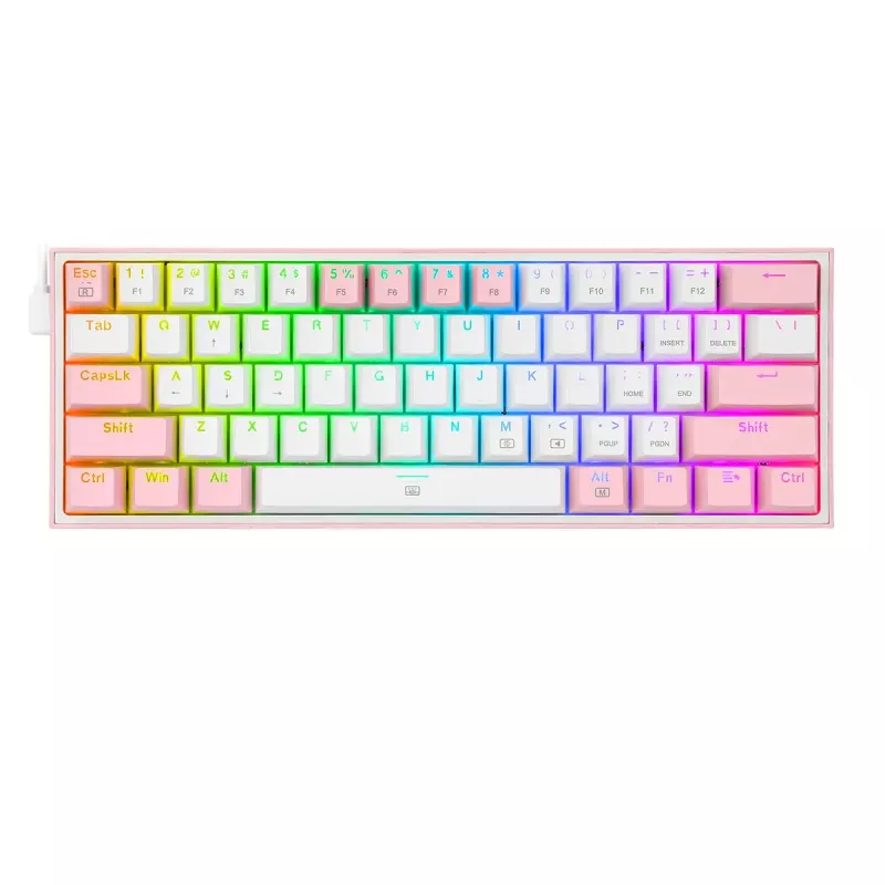 Klawiatura mechaniczna REDRAGON K617-Fizz RGB — przewodowa USB, różowo-biała, kabel 1,5 m