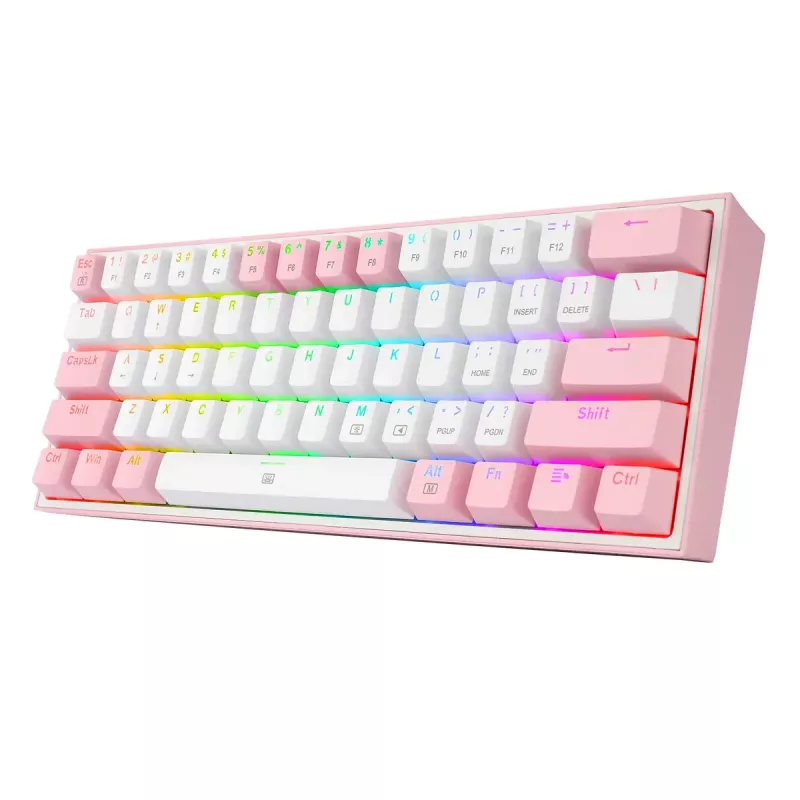 Klawiatura mechaniczna REDRAGON K617-Fizz RGB — przewodowa USB, różowo-biała, kabel 1,5 m