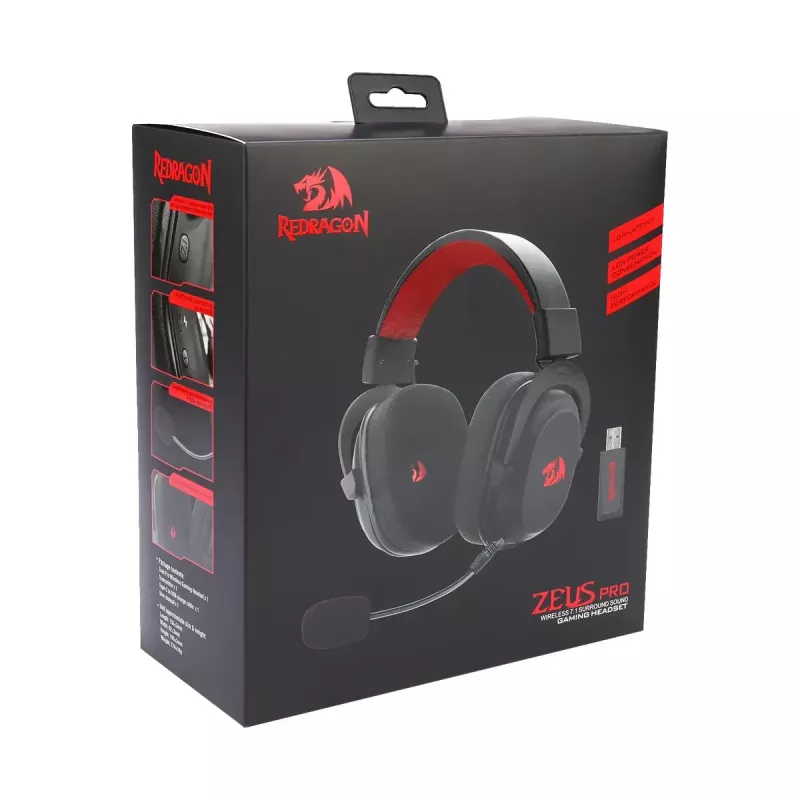 Przewodowe słuchawki nauszne Bluetooth REDRAGON H510 Zeus Pro RGB — 20–20000 Hz, kabel 1,8 m, czarne